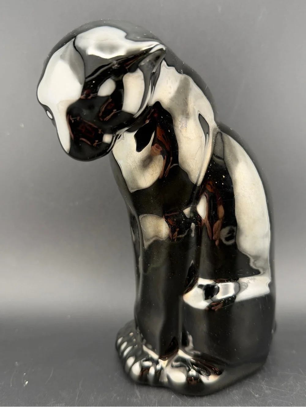 Vintage Frankoma Pottery Onyx Black Panther Figuring 114 Ada Clay 7”